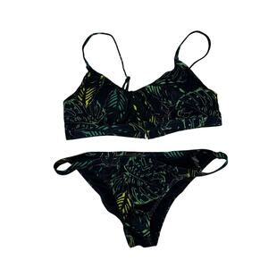ARDENE *NEW* Ribbed Tropical Floral 2-piece Swim Suit Medium Bikini Blue Green